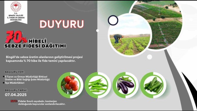 Bingöl'de çiftçilere yüzde 70 hibe destekli sebze fidesi dağıtılacak