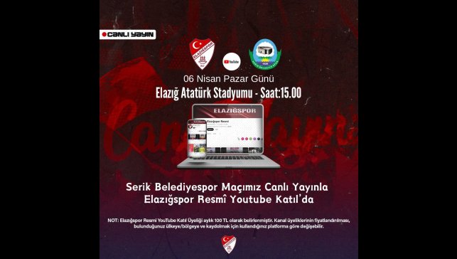 Elazığspor-Serik Belediyespor maçı canlı yayınlanacak
