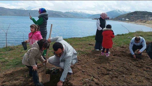 Tatvan'da badem fidanları toprakla buluştu