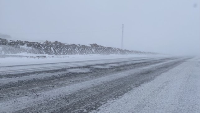 Ardahan'da kar ve buzlanma nedeniyle tırlar yolda kaldı
