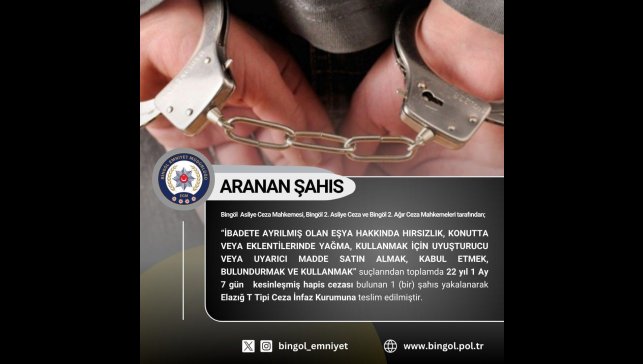 Bingöl'de kesinleşmiş hapis cezası ve araması bulunan 6 kişi yakalandı