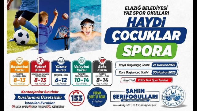 Elazığ Belediyesi ücretsiz yaz spor kursları başlıyor