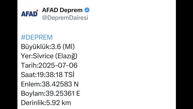 Elazığ'da 3.6 büyüklüğünde deprem