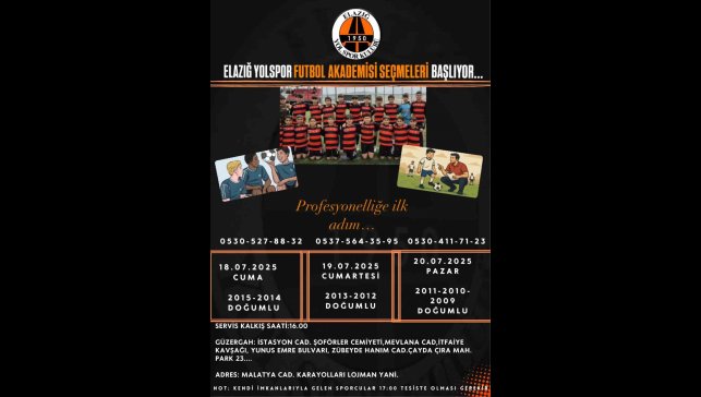 Elazığ Yolspor futbolcu seçmeleri yapacak