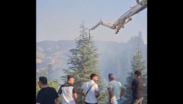 Malatya'daki orman yangınına beton pompasıyla destek