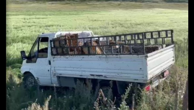 Kovan yüklü kamyonet devrildi, arılar etrafa yayıldı