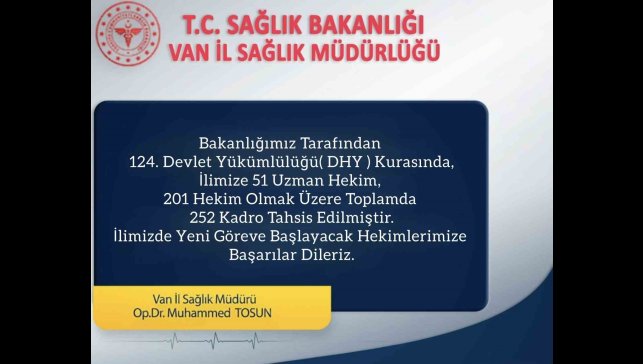 Van'a 252 yeni hekim atandı