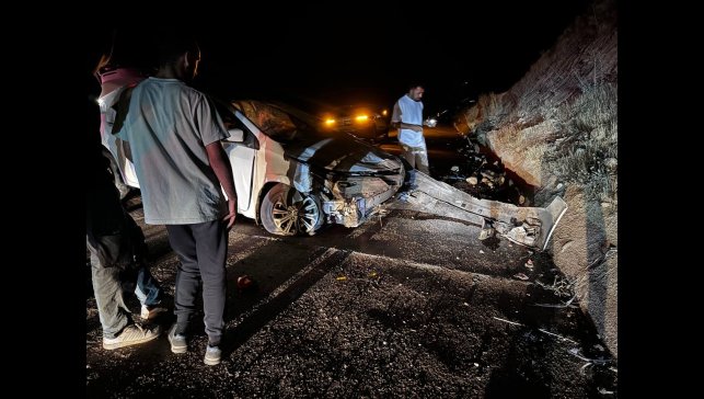 Yola çıkan hayvana çarpmamak için manevra yapan araç beton duvara çarptı