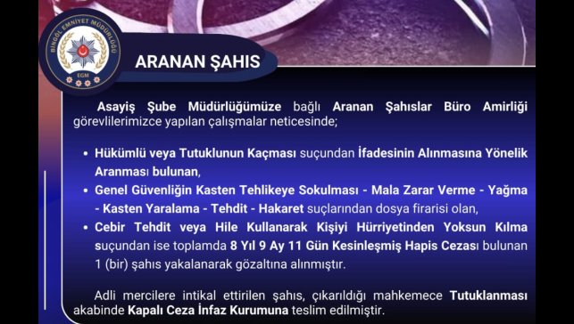 Bingöl'de 8 yıl kesinleşmiş hapis cezası bulunan zanlı yakalandı