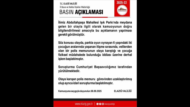 Oğluyla tartışan çocuğa fiziksel müdahalede bulunduğu iddia edilen polis görevinden uzaklaştırıldı