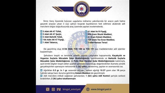 Bingöl'de 2 şüpheli tutuklandı