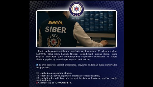 Bingöl merkezli 3 ilde dolandırıcılık operasyonu: 4 tutuklama