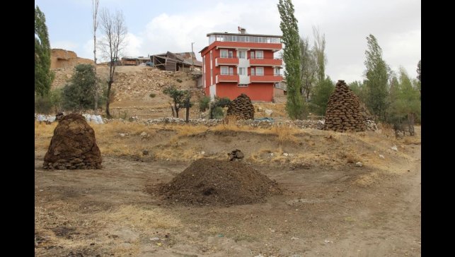Erzincan'da kışlık tezek hazırlığı