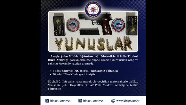 Bingöl'de ruhsatsız tabanca ele geçirildi