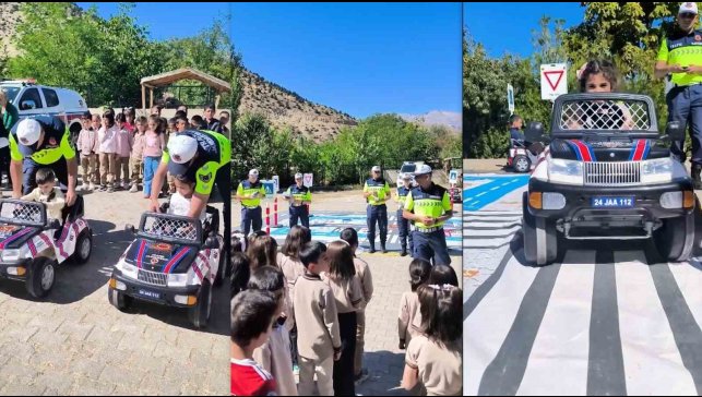 Erzincan'da jandarmadan öğrencilere uygulamalı trafik eğitimi