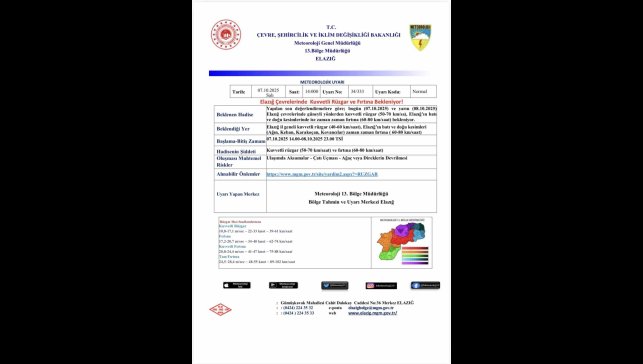 Meteorolojiden fırtına uyarısı