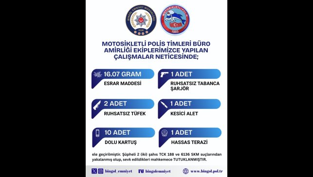 Bingöl'de 2 şüpheli tutuklandı