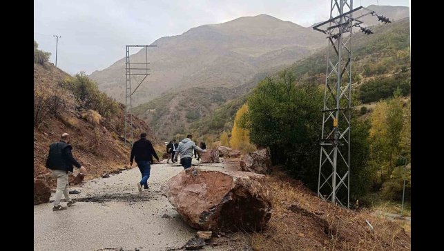 Çatak'ta yola kaya parçaları düştü