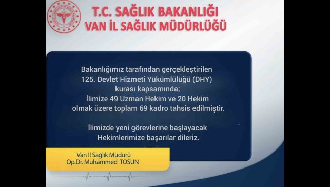 Van'a 69 yeni hekim atandı
