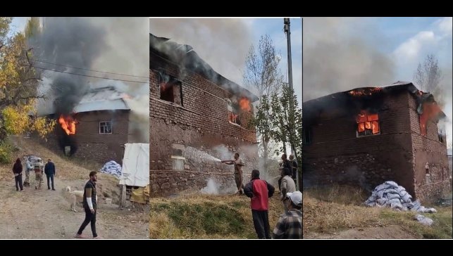 Hakkari'de 2 katlı toprak evde yangın