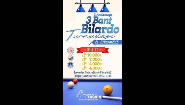 Battalgazi Belediyesi'nden 3. Arslantepe 3 Bant Bilardo Turnuvası