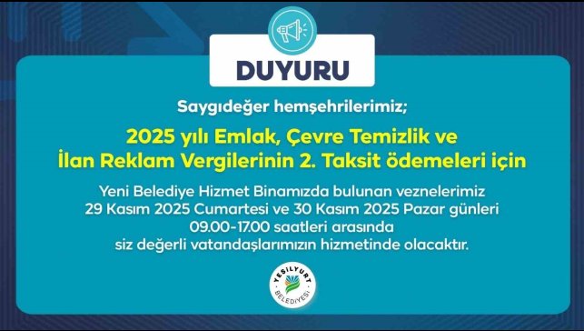 Yeşilyurt Belediye vezneleri, hafta sonu hizmet verecek