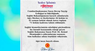 Ağrı’ya 71 hekim kadrosu tahsis edildi