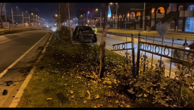 Köpeğe çarpmamak için manevra yapan sürücü refüje çıktı