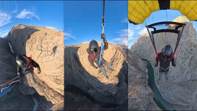 Karanlık Kanyon'da base jump atlayışı nefes kesti