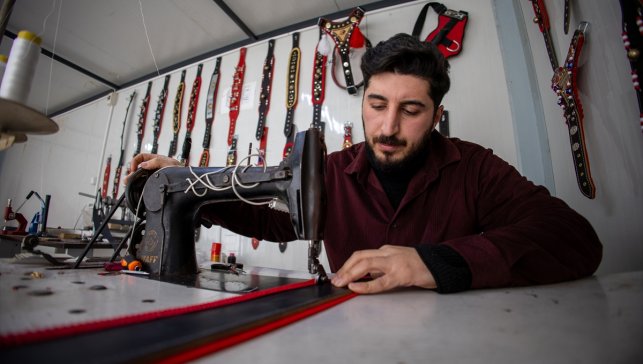 Konteynerde ürettiği köpek tasmalarını 20'den fazla ülkeye ihraç ediyor