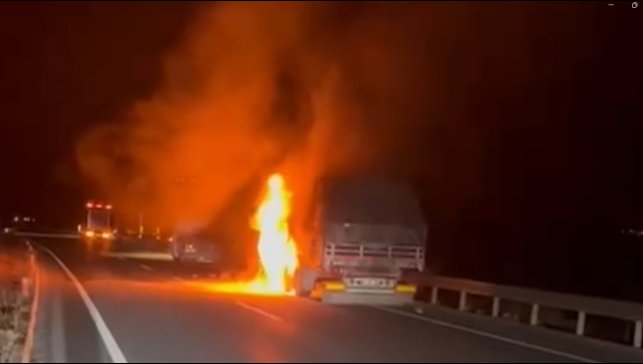 Erzincan'da seyir halindeki TIR alev aldı