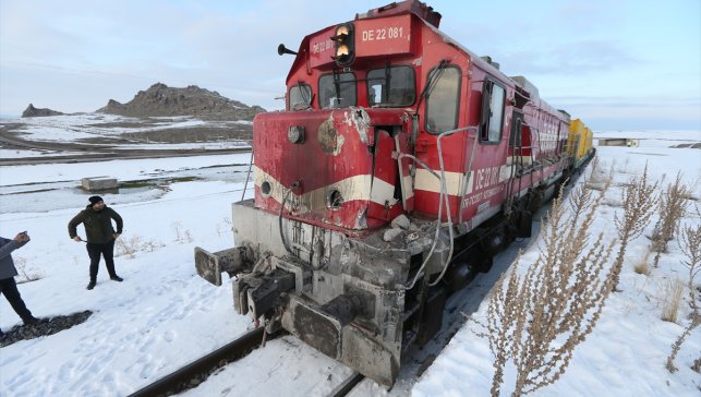 Kars'ta yük treninin çarptığı kamyonun sürücüsü öldü