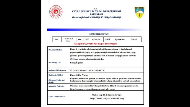 Meteorolojiden 3 için kuvvetli kar yağışı uyarısı