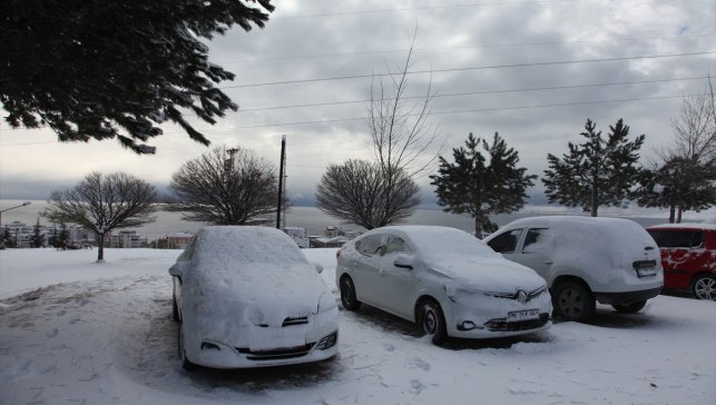 Ahlat kar yağışıyla beyaza büründü