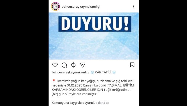 Bahçesaray'da taşımalı eğitime 1 gün ara