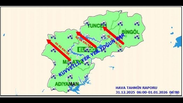 Elazığ için kuvvetli kar ve rüzgar uyarısı