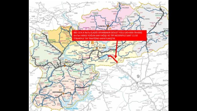 Elazığ-Diyarbakır karayolu ağır taşıt trafiğine kapatıldı