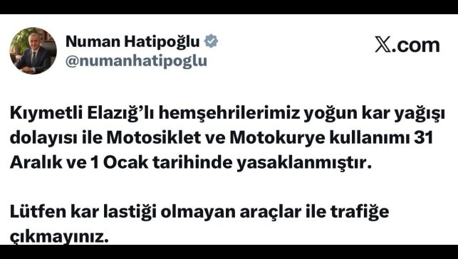 Elazığ'da motosiklet ve motokurye kullanımı yasaklandı