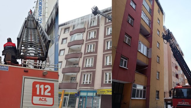 Ağrı’da Tehlike Oluşturan Buz Sarkıtları İtfaiye Ekiplerince Temizlendi