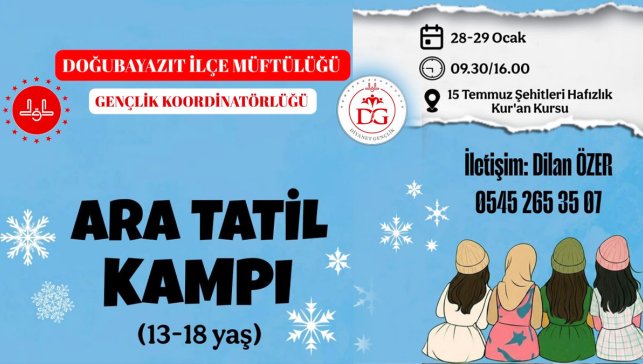 Doğubayazıt’ta 13–18 yaş grubu için ara tatil kampı