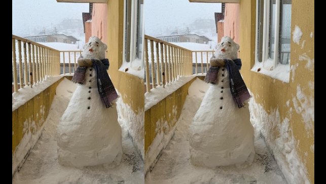 Sağlıkçılardan balkonda kardan adam