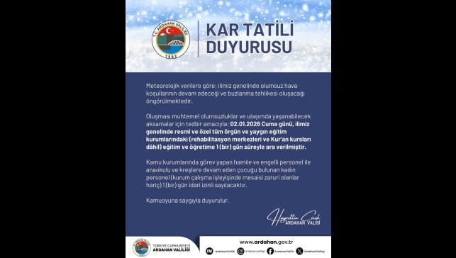 Ardahan'da eğitime kar engeli