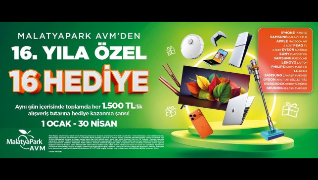 MalatyaPark AVM'den 16. Yıla özel büyük çekiliş kampanyası