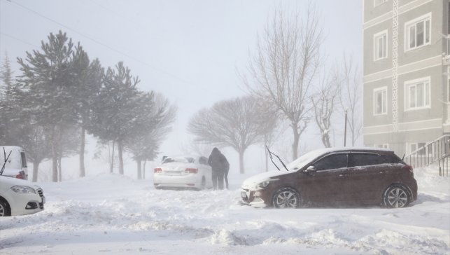 Bitlis'te yoğun yağış sonucu araçlar karla kaplandı