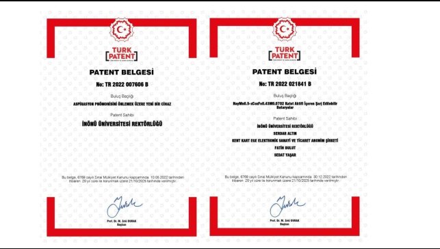 İnönü Üniversitesi'nin iki buluşu patentle tescillendi