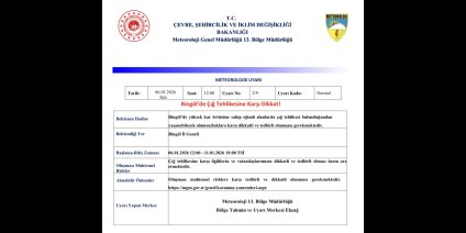 Bingöl için çığ uyarısı