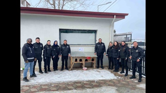 Sivrice polisinden üşüyen minik dostlarına kedi evi
