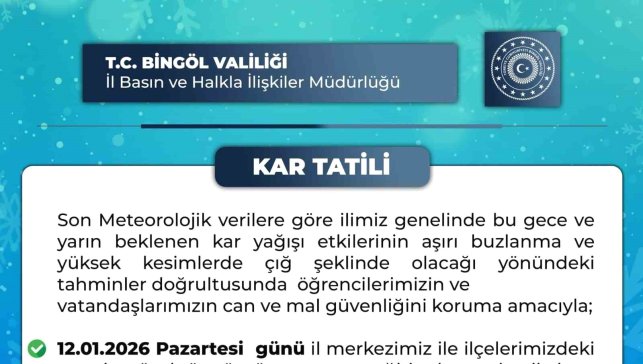 Bingöl'de eğitime 1 gün ara