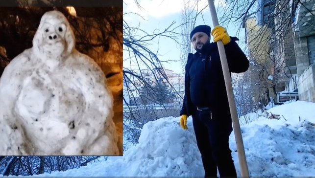 Hakkarili genç kardan goril yaptı