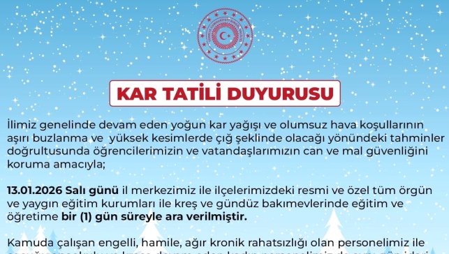 Bingöl'de eğitime 1 gün ara verildi